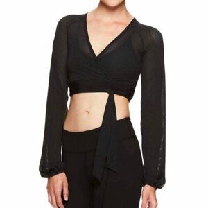 Gaiam X Jessica Biel Black Madison Mesh Surplice Crop Top, Size XS